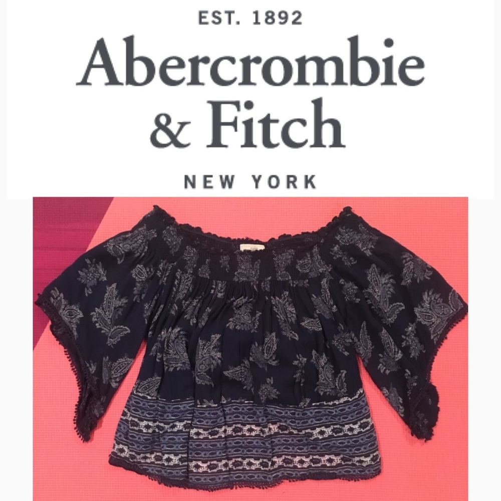 A&F NAVY/FLORAL OFF THE SHOULDER TOP